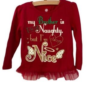 GARAN Girls Christmas Holiday Red Long‎ Sleeved Top Ruffled Hem Size 18M